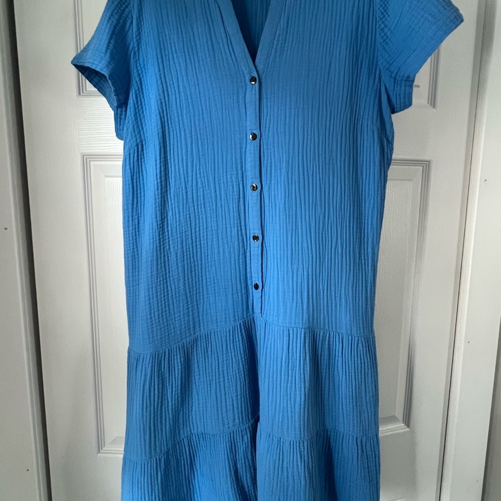 J. Jill Blue Midi Dress with Button Detail size Large